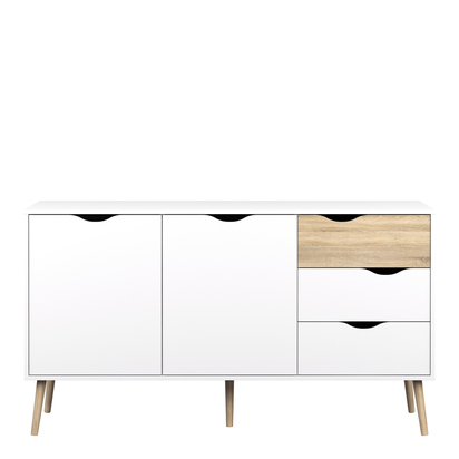 Arden 3 Sideboard Large 3 Drawers 2 Doors in White and Oak