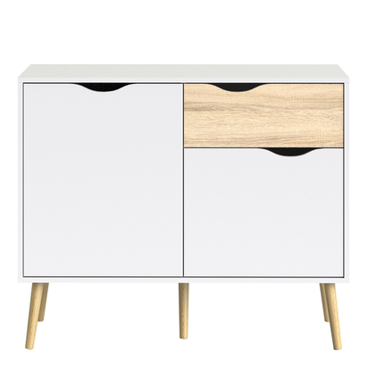 Arden 3 Sideboard Small 1 Drawer 2 Doors in White and Oak