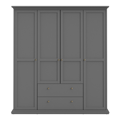 Sutton Wardrobe with 4 Doors and 2 Drawers in Matt Grey