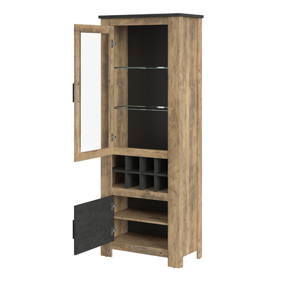 Weston 3 2 Door Display Cabinet with Wine Rack in Chestnut and Matera Grey