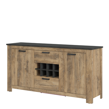 Weston 3 2 Door 2 Drawer Sideboard with Wine Rack in Chestnut and Matera Grey