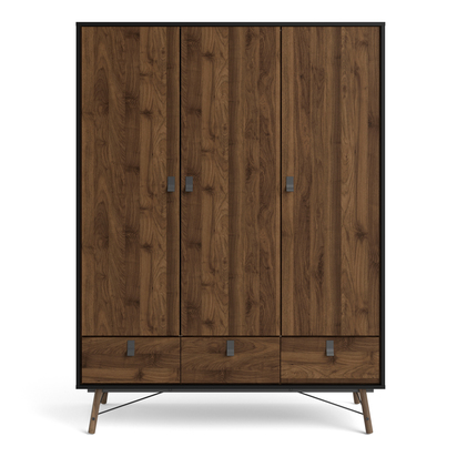 Alderley Wardrobe 3 Doors 3 Drawers in Matt Black Walnut
