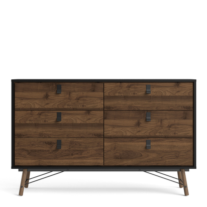 Alderley Wide Double Chest of Drawers 6 Drawers in Matt Black Walnut