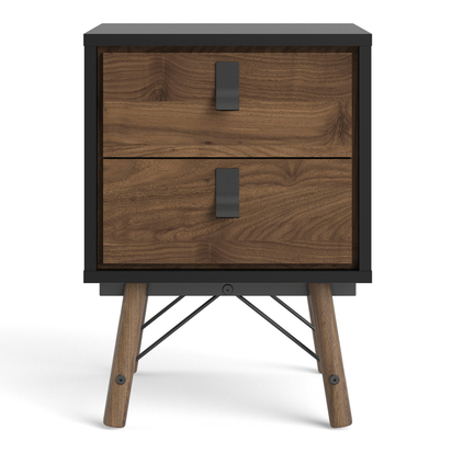 Alderley Bedside Cabinet 2 Drawer in Matt Black Walnut