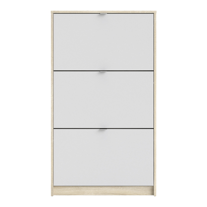 Hayes Shoe Cabinet 3 Flip Down Doors and 2 layers Oak structure White