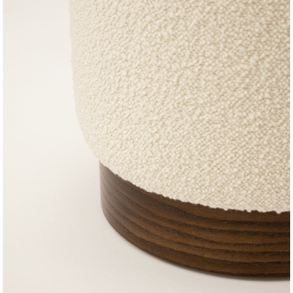 Bouclé Pouffe with Walnut Plinth