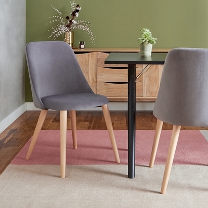 Primrose Dining Chair, Velvet, Grey Leg Style: Black Wood