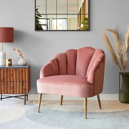 Evelyn Accent Chair, Velvet, Rose Pink