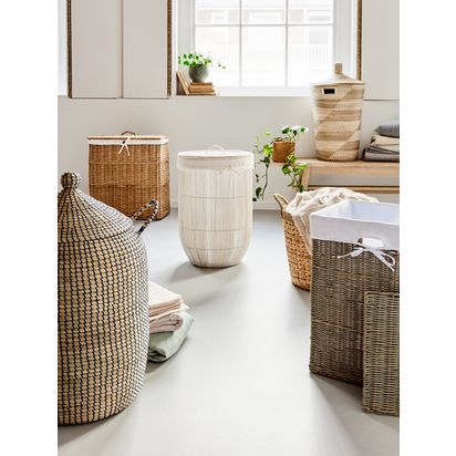 John Lewis Bamboo Laundry Basket, White White | H66.50 x W40 x D40cm