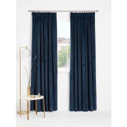 John Lewis Velvet Pair Lined Pencil Pleat Curtains Navy | W228 x Drop 228cm
