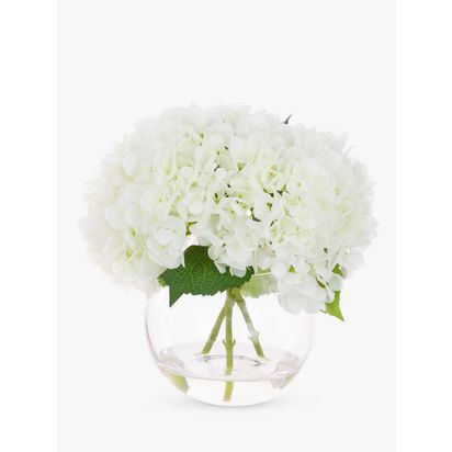 Floralsilk Artificial Hydrangeas in Globe Vase, White | H28 x W30 x D30cm
