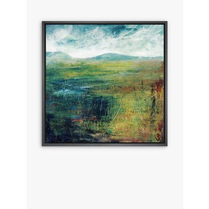 John Lewis Lesley Birch 'Hill & Water' Wood Framed Canvas Print, 94 x 94cm, Green/Blue Green/Blue | H94 x W94 x D5cm
