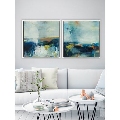 John Lewis Alice Sheridan 'Finding Light & Space' Abstract Framed Canvas Prints, Set of 2, 64 x 64cm, Blue/Multi Blue