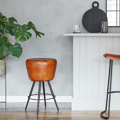 Brockley Kitchen Stool, Black Leather