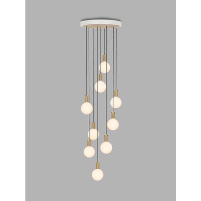 Tala Oak Nine Pendant Cluster Ceiling Light with Sphere IV ES LED Dim to Warm Globe Bulbs, White White | H5 x Dia.50.8cm