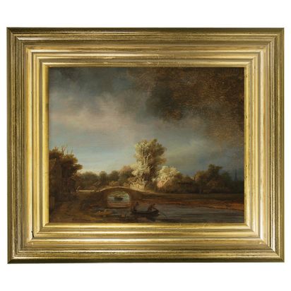 Brookpace Lascelles Rijksmuseum, Rembrandt van Rijn 'The Stone Bridge' Framed Canvas Print, 29 x 34cm Multi | H29 x W34cm