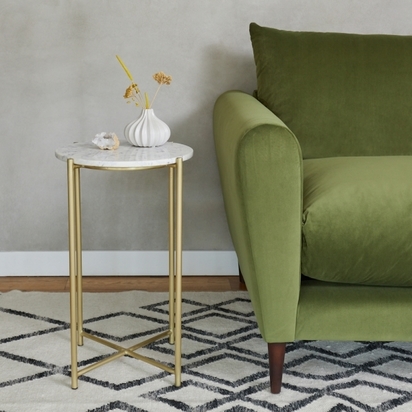 Aria Side Table, White Marble & Brass