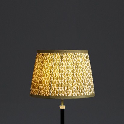 30cm straight empire lampshade in temple green block printed cotton