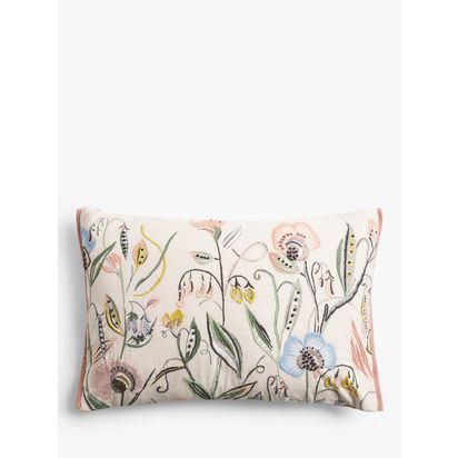 John Lewis Pea Blossom Floral Cushion, Natural