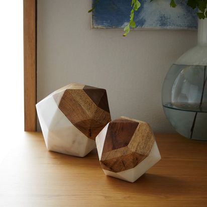 Marble + Wood Object, Small Octahedron