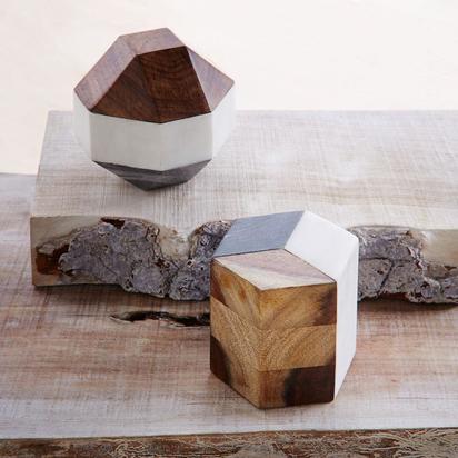 Marble + Wood Object, Small Octahedron
