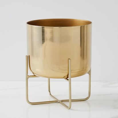 Spun Metal Tabletop Planter, Medium, Antique Brass