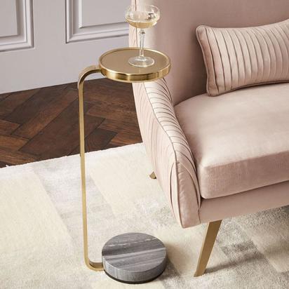 Murray Drink Side Table, Gray Marble/Antique Brass