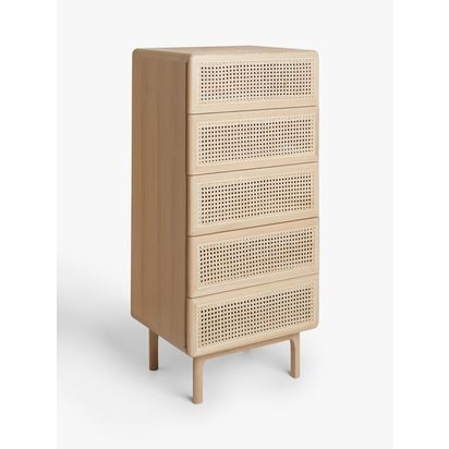 John Lewis Rattan 5 Drawer Tallboy Chest Oak | H119.8cm * W55.0cm * D45.2cm
