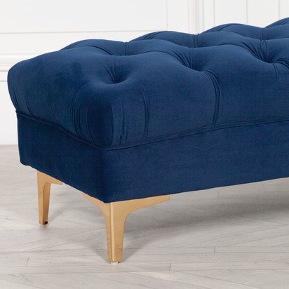 Blue Velvet Buttoned Ottoman Stool