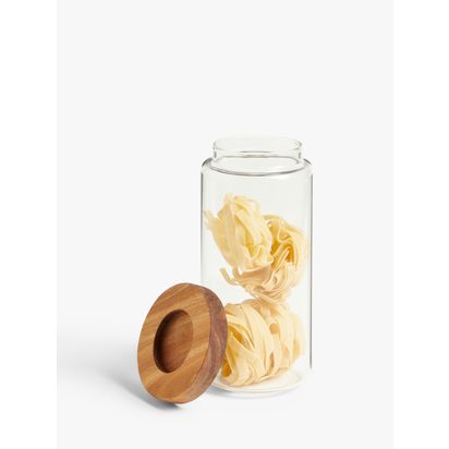 John Lewis Airtight Glass Storage Jar with Acacia Wood Lid, Clear/Natural Clear/Natural | H20.7 x Dia.9.1cm