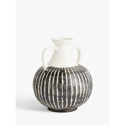 John Lewis Stripe Earthenware Vase with Handles, H23.5cm, Multi Multi | H23.5 x Dia.20cm