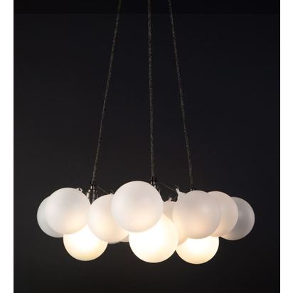 MEDIUM FROSTED BUBBLE CHANDELIER - Black fabric cable & gold metal details 12 Baubles