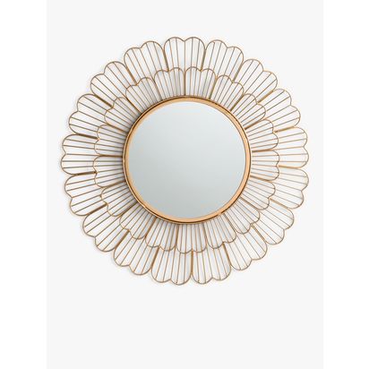 John Lewis Fleur Metal Frame Round Wall Mirror, 81cm, Gold Gold | D1 x Dia.81cm