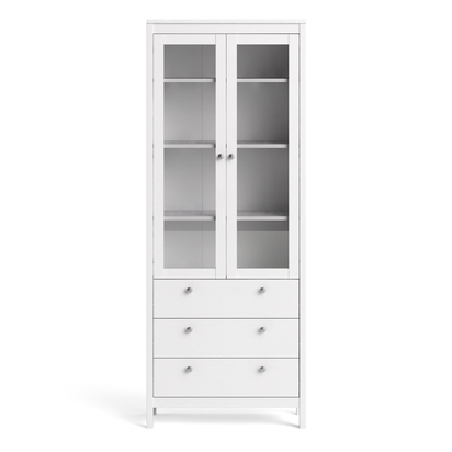Huxham China Cabinet 2 Glass Doors with 3 Drawers in White