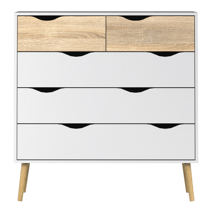 Arden 3 Chest of 5 Drawers in White and Oak