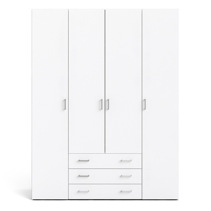 Linden 4 Wardrobe 4 Doors 3 Drawers in White 2000