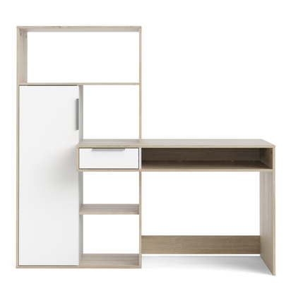 Oakwell 4 Desk Multi Functional Desk with Drawer and 1 Door in White and Oak