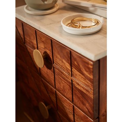 John Lewis Trinity Marble Top Acacia Wood Bedside Table, Brown Brown | H59 x W37.8 x D37.5cm