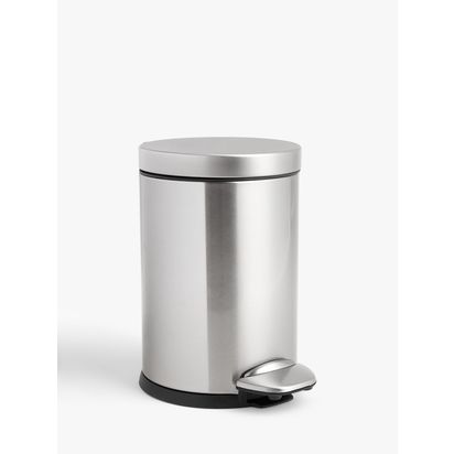 John Lewis Soft Close Bathroom Pedal Bin, 3L Polished Silver | 26 x 17.5 x 23.5cm