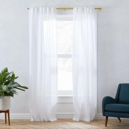 Sheer European Flax Linen Curtain, White, 122 cm x 213 cm