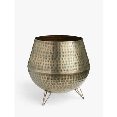 John Lewis ANYDAY Hammered Metal Floor Planter, Gold Gold | Small: H23 x Dia.24cm, Medium: H27.5 x Dia.28.5cm