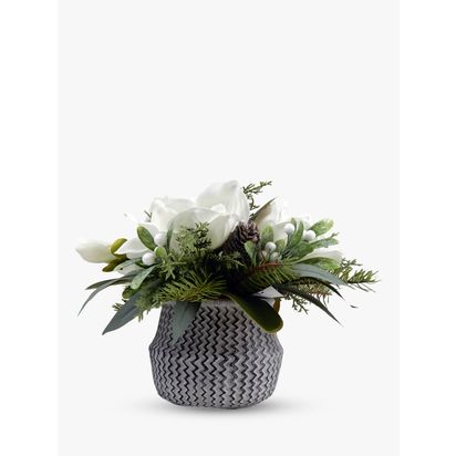 John Lewis Artificial Magnolia Pine Cone in Cement Planter | H28 x W33 x D33cm