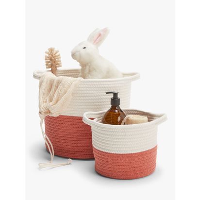 John Lewis ANYDAY Cotton Rope Storage Baskets, Set of 2 Orange / White | H28 x W28 x D28cm