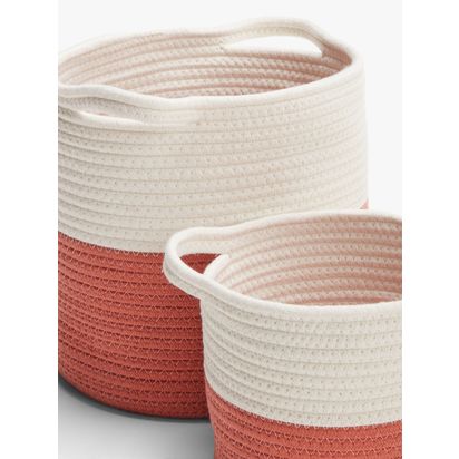 John Lewis ANYDAY Cotton Rope Storage Baskets, Set of 2 Orange / White | H28 x W28 x D28cm