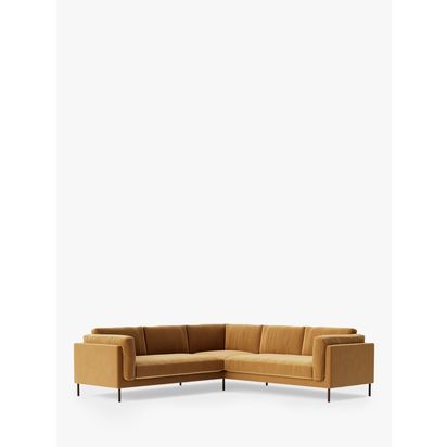 Swoon Munich 5 Seater Corner Sofa, Dark Leg Biscuit Velvet | H81 x W244 x D244cm