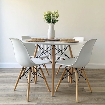 4-6 Seat Round Dining Table, White & Natural Size: 100cm