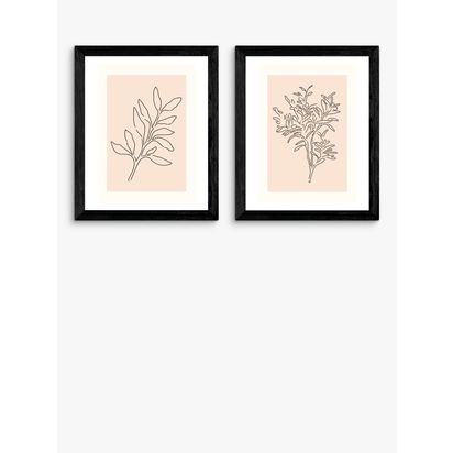 EAST END PRINTS Violet Studio 'Soft Leaves I & II' Framed Print, Set of 2 Black Frame | 46 x 36cm