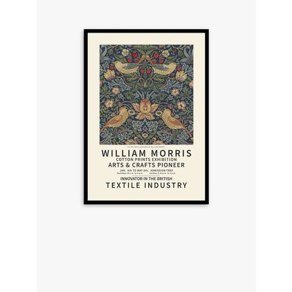 John Lewis William Morris 'Strawberry Thief' Exhibition Poster Framed Print, 104.5 x 78.5cm, Green/Multi Green/Multi | H104.5 x W78.5 x D3.8cm