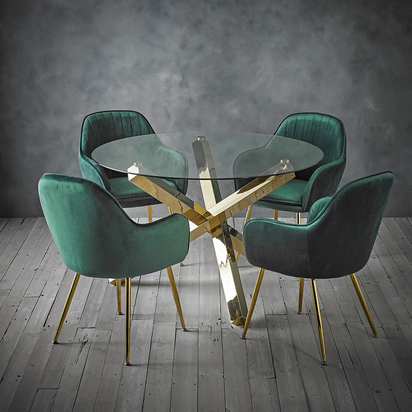 CAPRI DINING TABLE GLASS TOP WITH GOLD LEGS