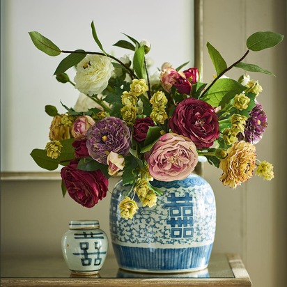 Faux Rose, Ranunculus, Apple Leaf & Hops Bunch  - Multi